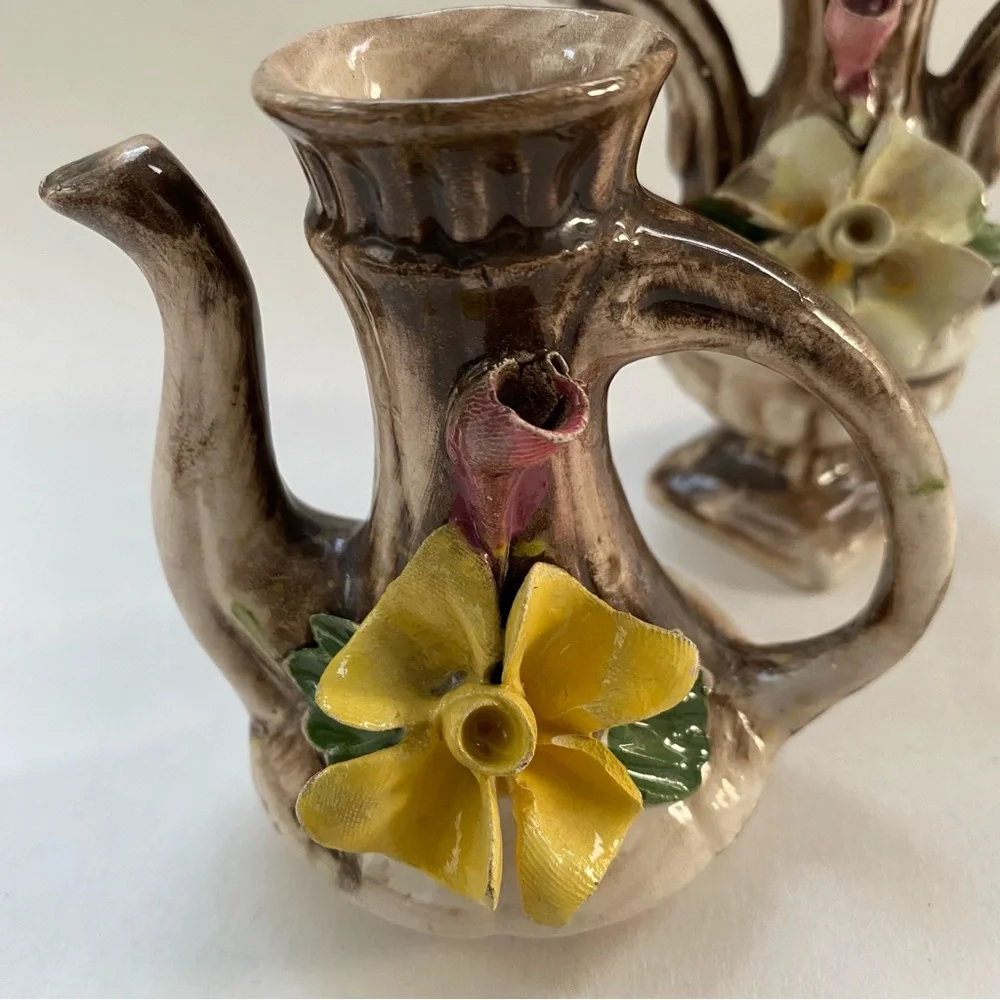 2 Vintage Capodimonte Small Vases Porcelain Flowers Made in Italy